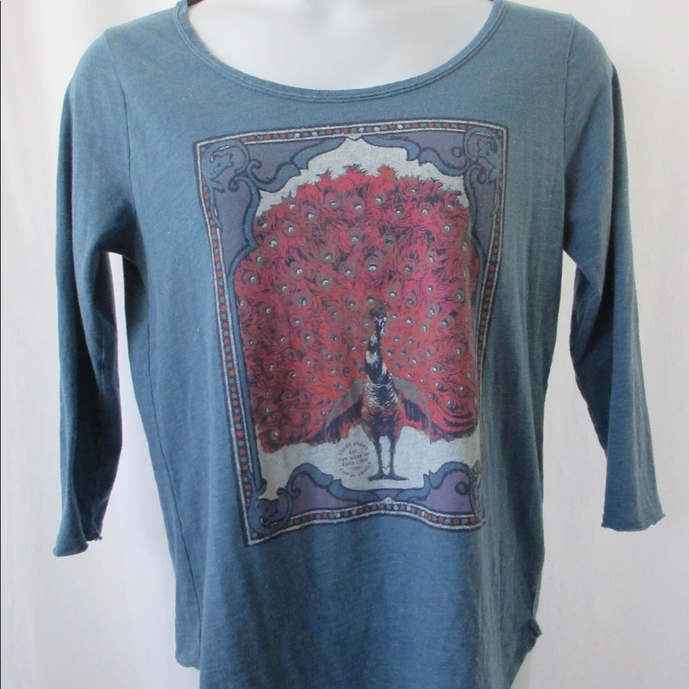 Lucky Brand Blue Peacock Graphic Long Sleeve Tee, XL